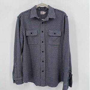Faherty Legend Sweater Shirt Mens Large Navy Gingham Plaid Knit Button Down L